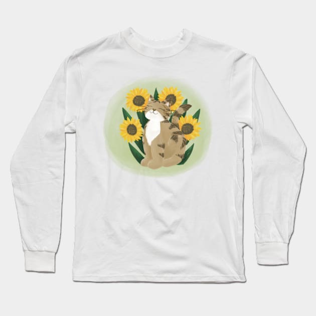 Cute cat with flowers Long Sleeve T-Shirt by AbbyCatAtelier